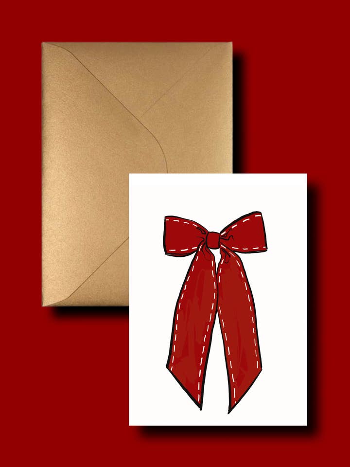 Big Red Bow Holiday Card for wholesale by The Art Buff