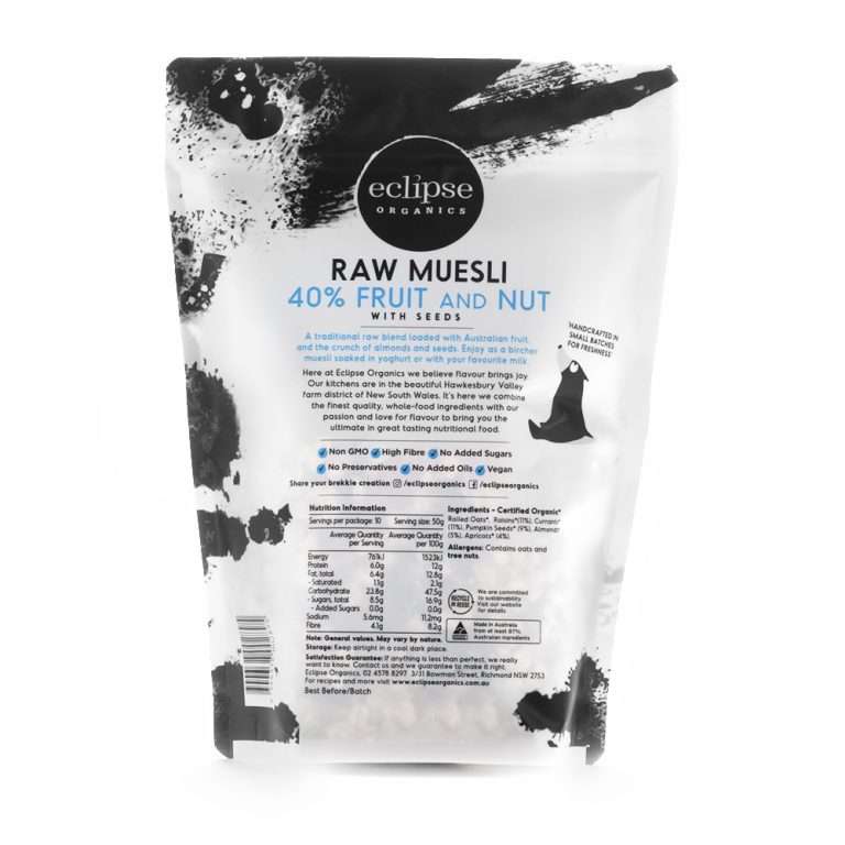 Eclipse Organics - Wholesale Breakfast Cereal - Organic Traditional Raw Muesli - 40% Fruit and Nut1