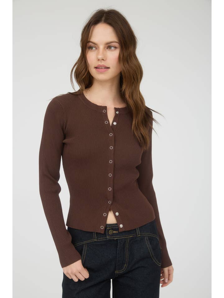 The Workshop Studio - Vente Cardigan – femme - GILET EN MAILLE À COL ROND AVEC BOUTONS-PRESSION31