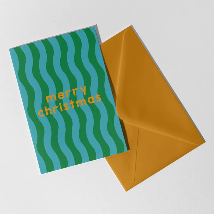 Biglietto di Natale A6 Blu e Verde per la vendita all'ingrosso da parte di Maddison Ball Creative