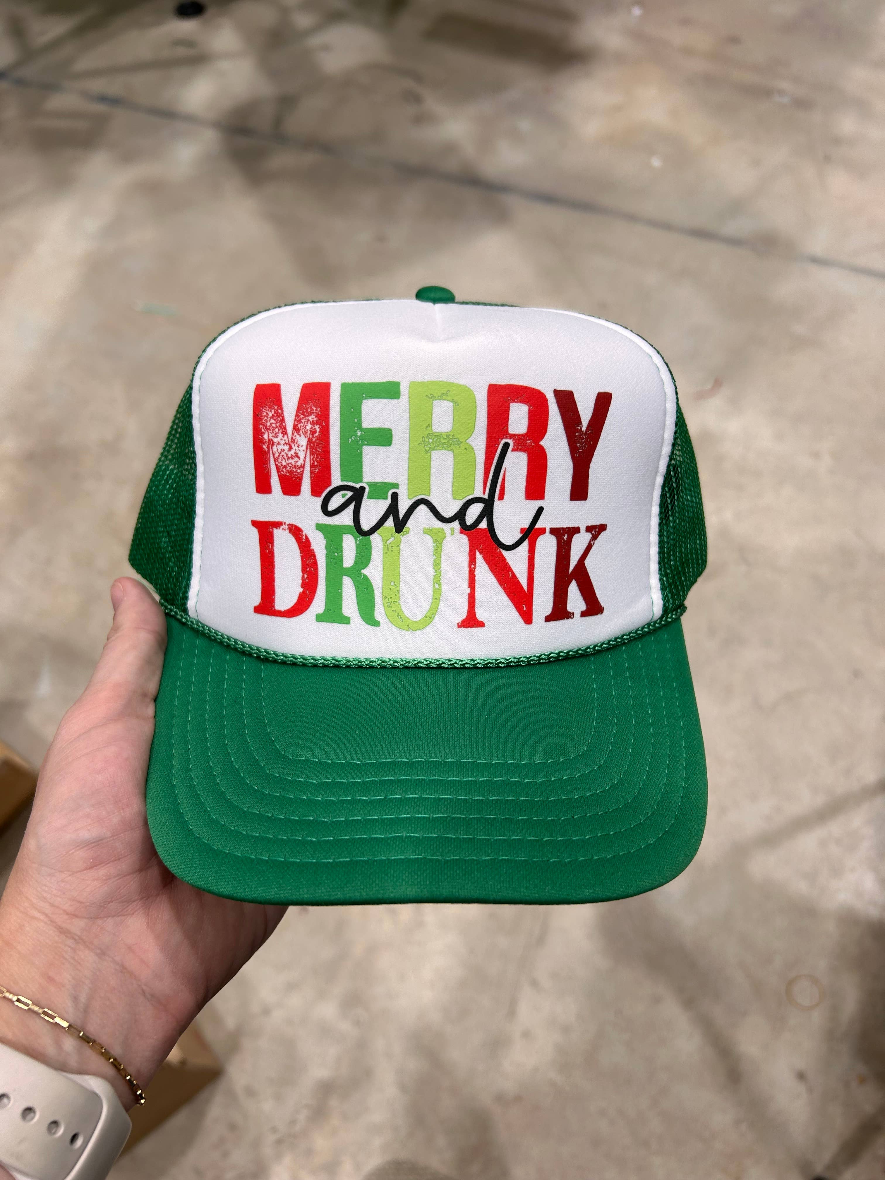Vibes Hat Company – wholesale Trucker hat – Women’s – Merry & Drunk Trucker | Christmas Caps| Holiday | Santa0