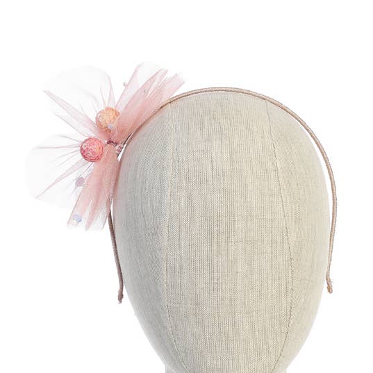 Tulle Bow Headband with Two Multicolored Pom Poms for wholesale by Dear Ellie