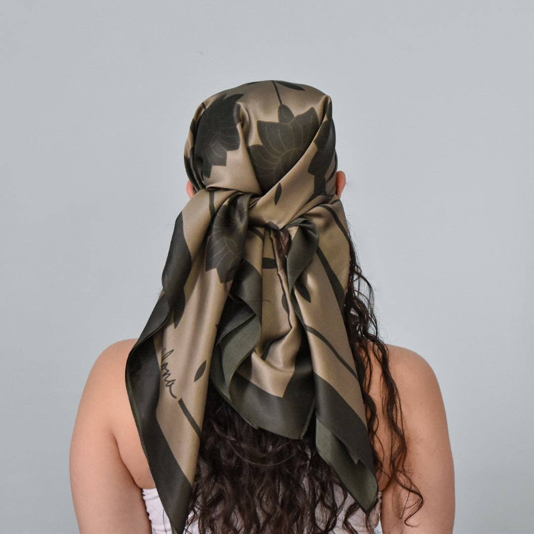 Hello Ilona - Wholesale Scarf - Women's - Kalocsa 100% Mulberry Silk Scarf - Oliva (Olive Green)1