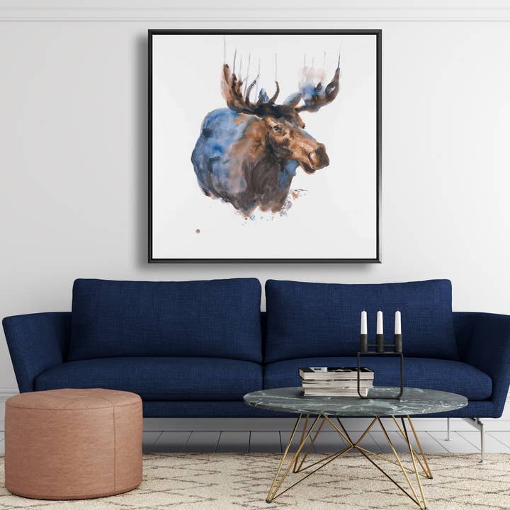 Grå Abstrakt blå elg | indrammet tryk på lærred 48 „x 48" for engroshandel på Faire
