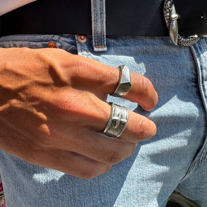 Christina Christi - Wholesale Band/Stacked Ring - Silver Cross Ring, Mens Ring, Silver Ring, Adjustable Ring,2