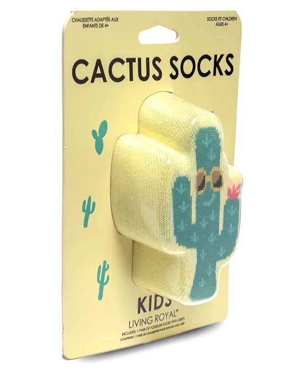 Living Royal - Wholesale Socks - Kids - 3D Packaged Crew Socks - Kids - Cool Cactus - Yellow1