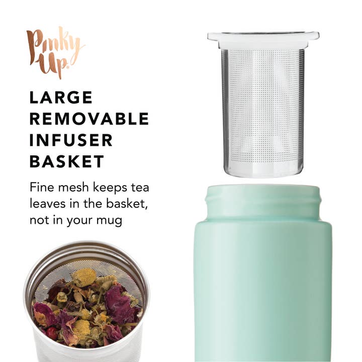 Pinky Up - Wholesale Insulated Mug/Tumbler - Tatyana™ Ceramic Travel Mug with Infuser in Turquoise5