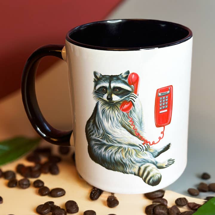 Mug Raccoon on the Phone pour la vente par Sardines Studio