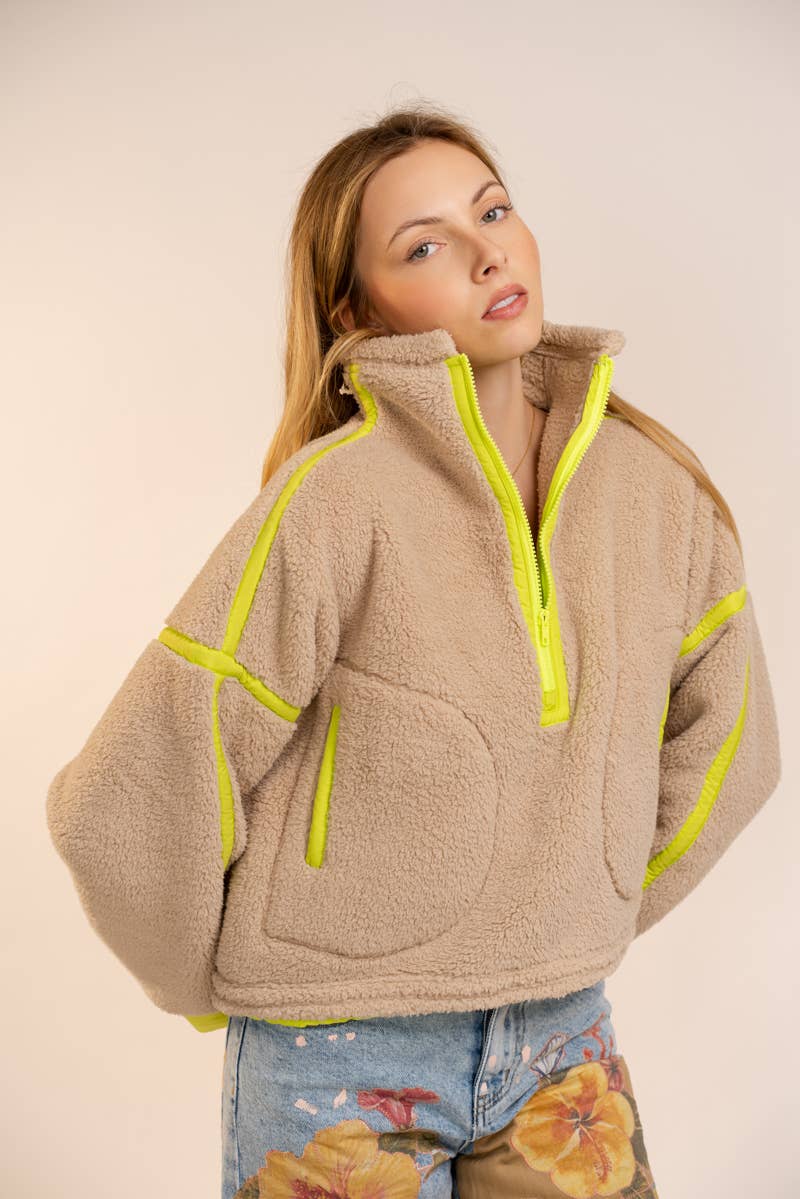 Blue B - Wholesale Sweatshirt - Women's - 91854T Half Zip High Neck Contrast Seam Fleece Pullover1