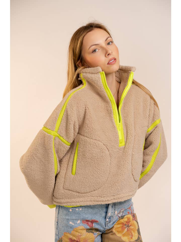 Blue B - Wholesale Sweatshirt - Women's - 91854T Half Zip High Neck Contrast Seam Fleece Pullover1