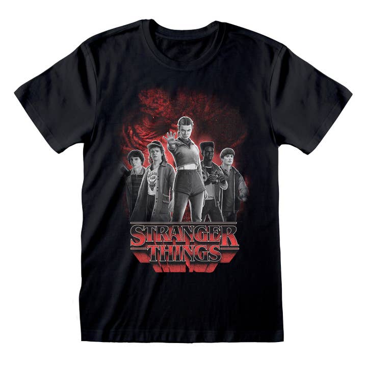 Stranger Things - Group With Vecna Behind BW - T-Shirt for wholesale by Heroes Inc. Europe B.V.