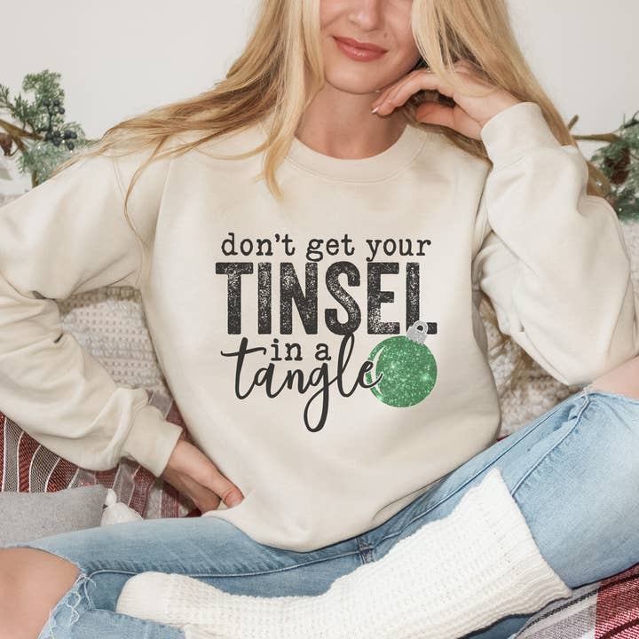 Tinsel in a Tangle Green Christmas Sweatshirt for wholesale by Trendznmore - Modern Graphic Apparel