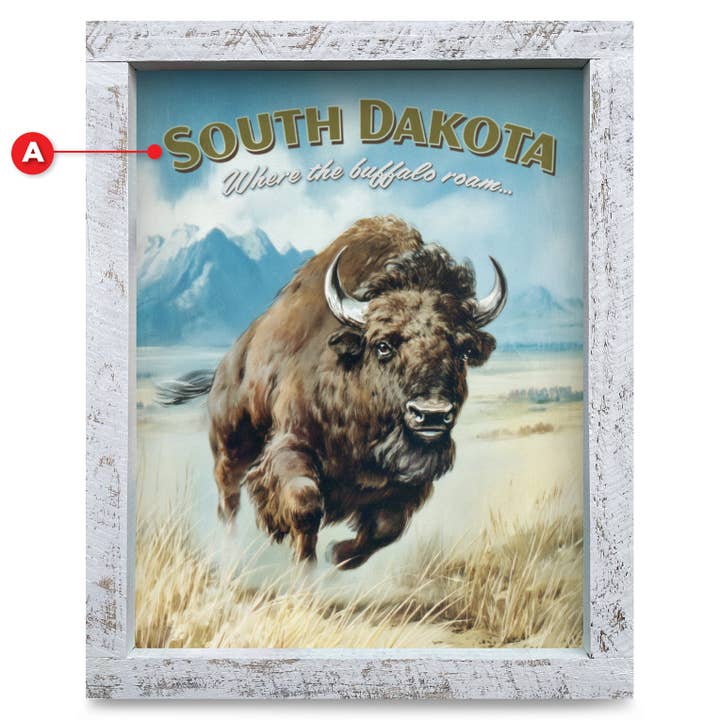 Affiche Vintage Personnalisable Buffalo Run | Impression d'Art Murale Encadrée en Bois Véritable pour la vente par Mill Wood Art