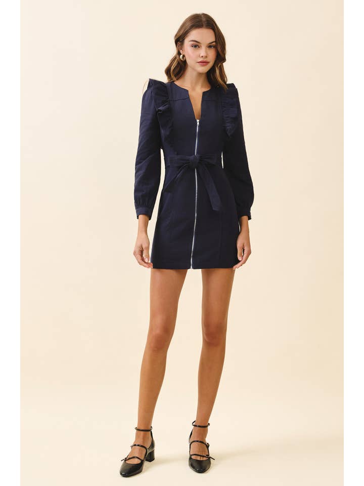 TCEC - Wholesale Dress - Women's - CD06185-Structured Front Zipper Closures Ruffle Trim Dress4