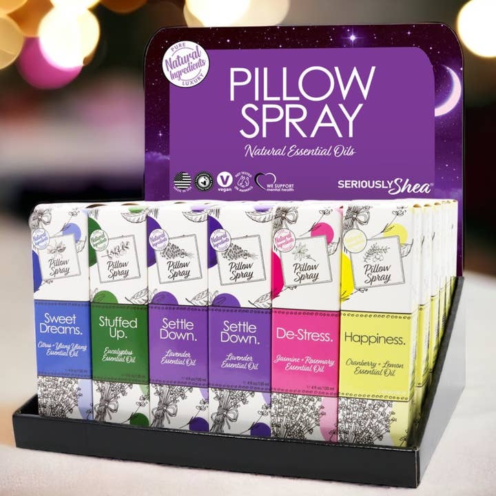 Seriously Shea - Wholesale Retailer Display - Home & Living - BEST SELLER! Essential Oil Pillow Spray Display FREE testers
