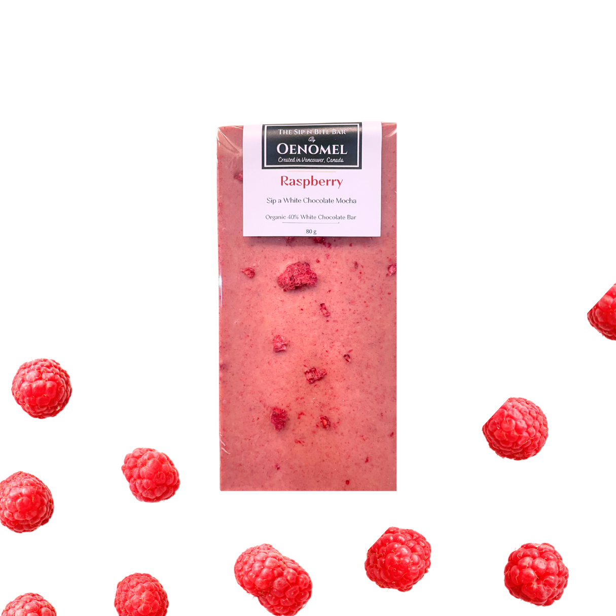Oenomel Chocolate - Wholesale Chocolate Bar - Organic Raspberry 40% White Chocolate 1