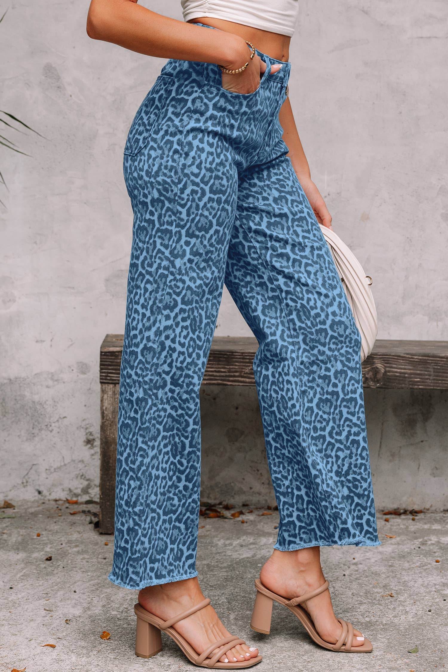 LA Society - Wholesale Jeans - Women's - LAS Leopard Frayed Edge Wide Leg High Waist Jeans (4-16)19