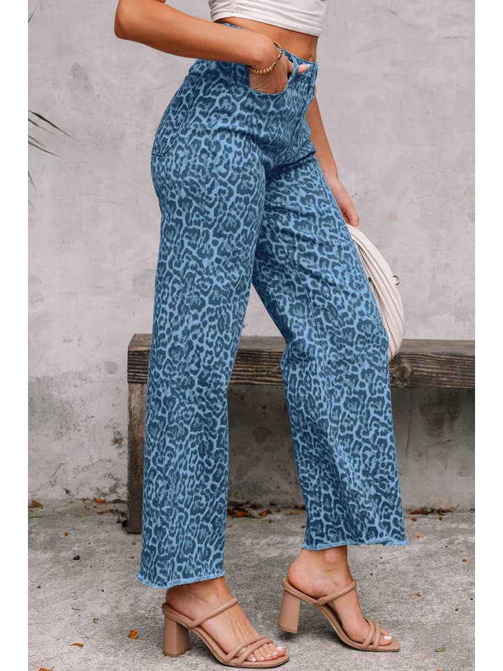 LA Society - Wholesale Jeans - Women's - LAS Leopard Frayed Edge Wide Leg High Waist Jeans (4-16)19
