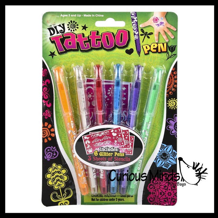 Curious Minds Toys - Wholesale Temporary Tattoo - Kids - 6 Pack of Tattoo Gel Pens - Fake Tattoo Fun with Stencils -2