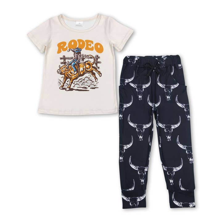 Rodeo short sleeves top black pants boys western outfits for wholesale by Yawoo Garments