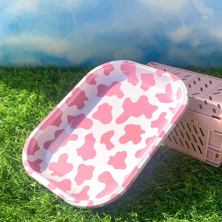 Canna Style - Wholesale Decorative Tray - MINI PINK COW ROLLING TRAY