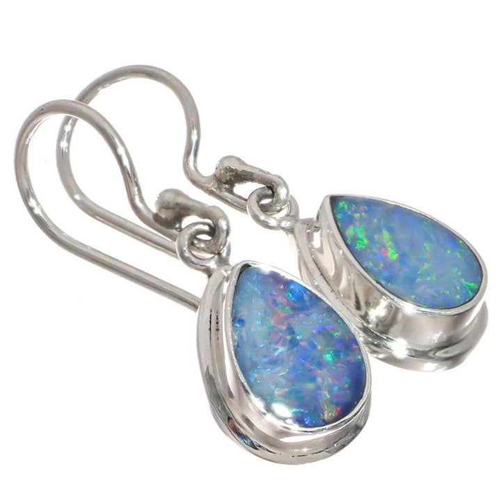 Boucles d'oreilles en forme de goutte en opale australienne poire en argent sterling 925, 1/2" pour la vente par FifiRose