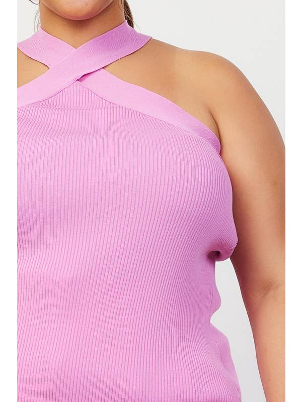 SKIES ARE BLUE - Wholesale Knit Top - Women's - Plus Size Crossed Neck Sleeveless Sweater Top6