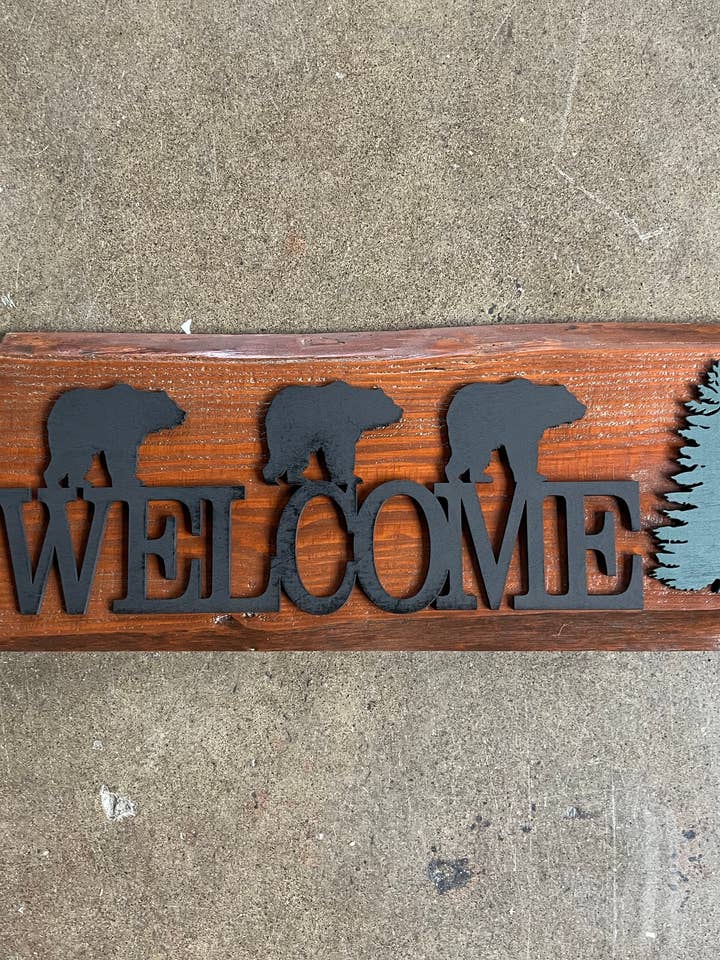 Live Edge Welcome Sign: Bear for wholesale by Room To Improve