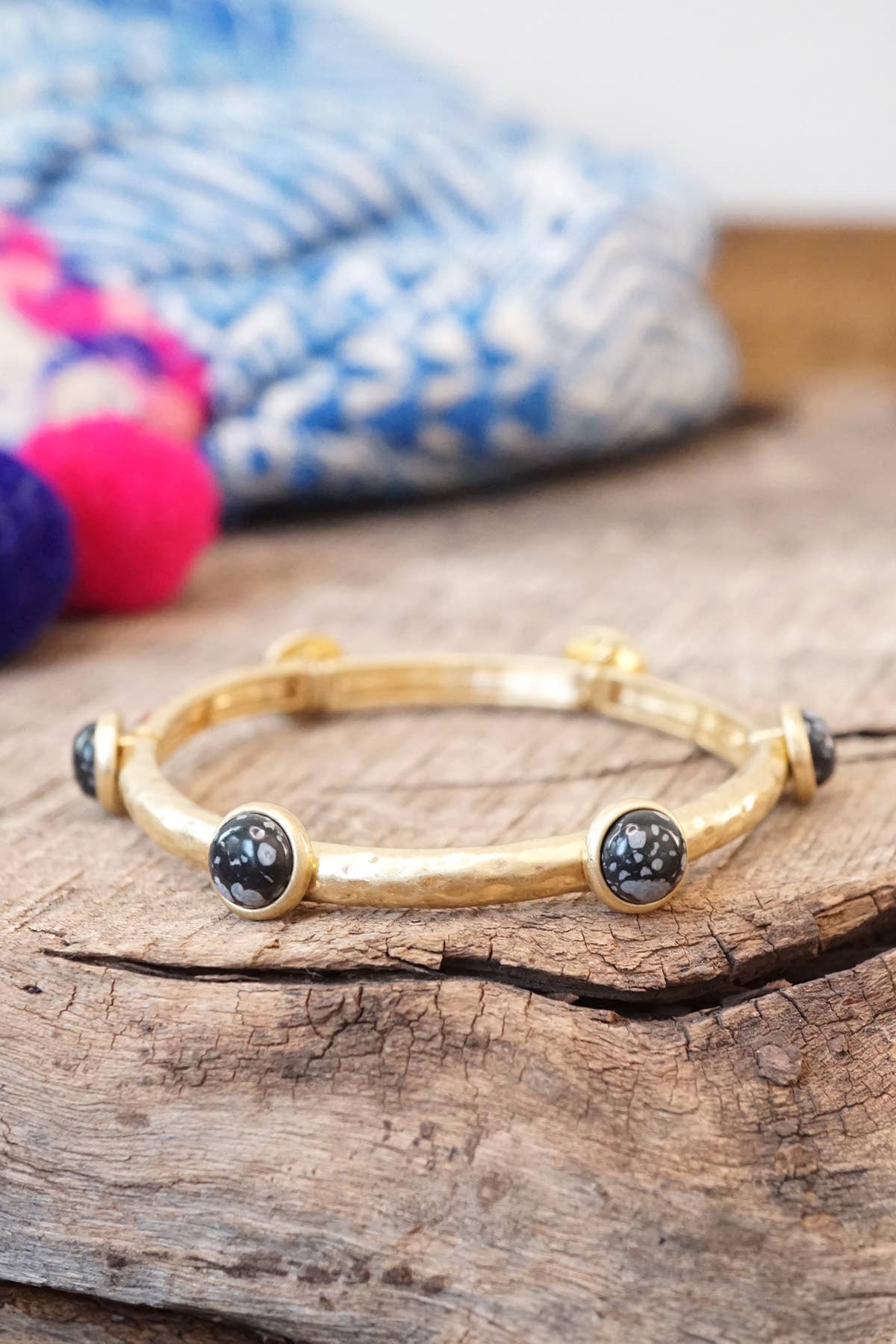 PennyLine inc - Wholesale Bangle Bracelet - Jeweled Golden Bangle with semi precious stone dots11