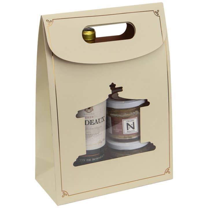 Ecru Brown Gift Bag Cardboard Window 19x9x27cm Carousel for wholesale on Faire1