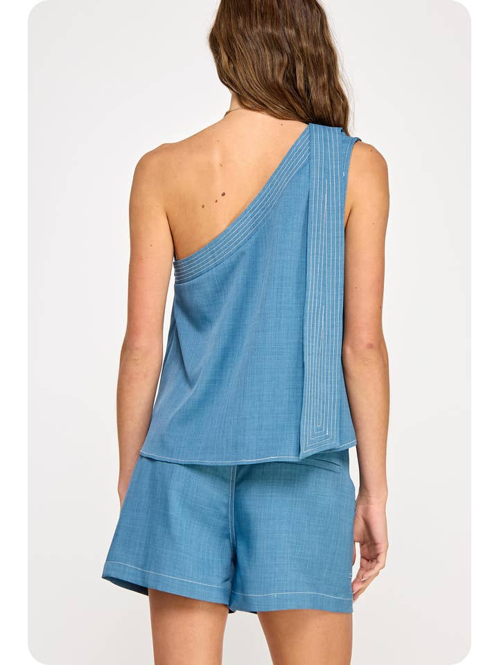 Strut & Bolt - Wholesale Blouse - Women's - Top Stitch Detail One Shoulder Top
