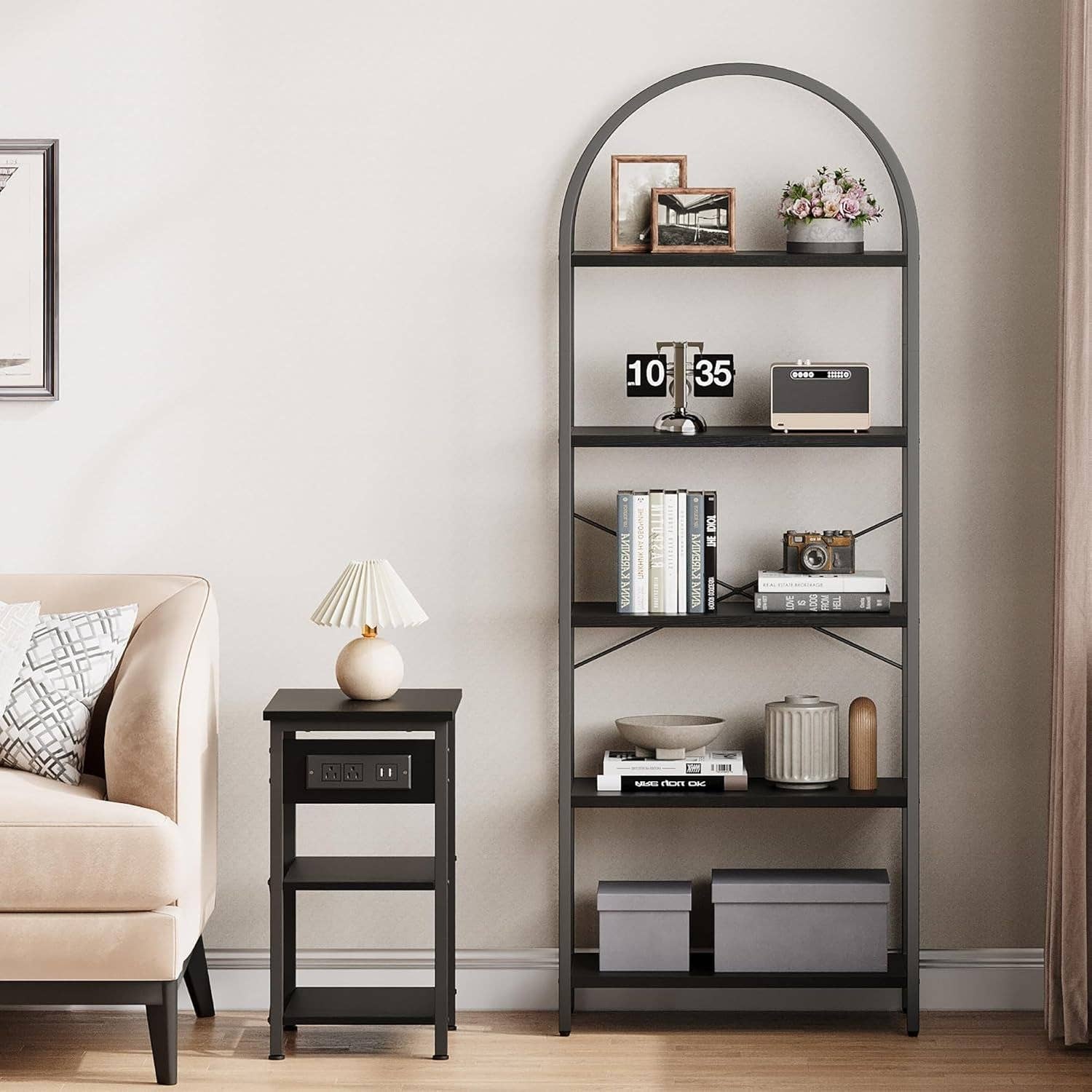 Tall Black Arched Bookcase With 5 Open Shelves For Living Room for wholesale on Faire6