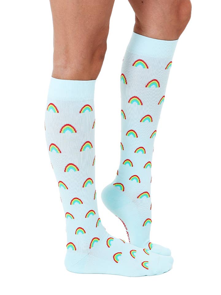 Living Royal - Wholesale Socks - Unisex - Compression Socks (15-20mmHg) - Rainbows - Light Blue