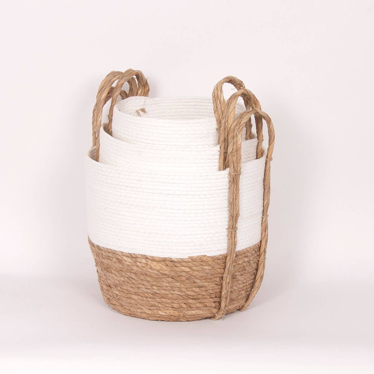 Bacon Basketware - Wholesale Basket - Set of 3 White/Natural Straw Baskets1