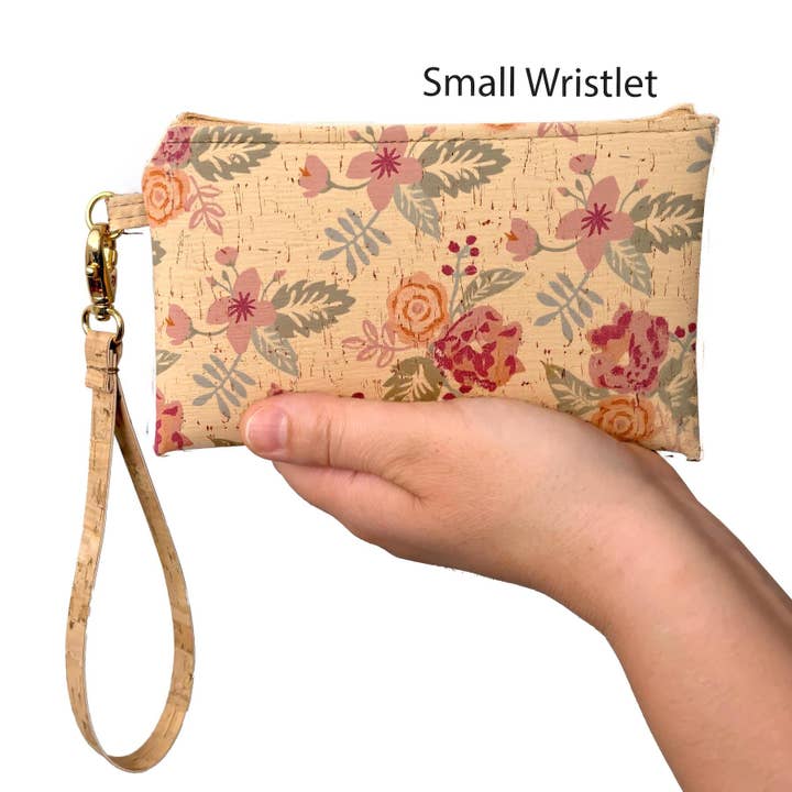 Natalie Therese - Wholesale Wristlet - Cork Simple Wristlet in 2 Sizes | Flourish Print1