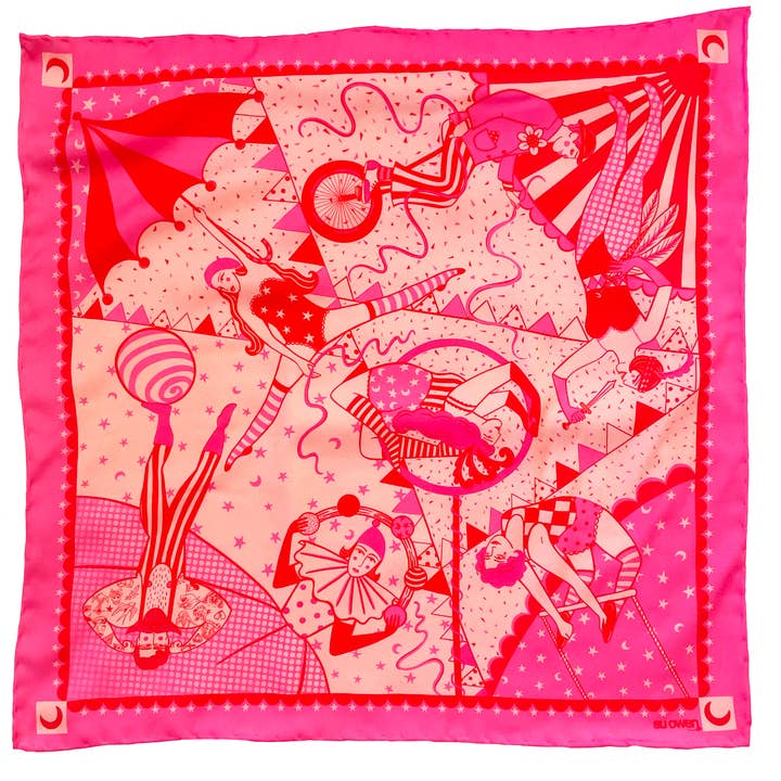 Su Owen - Wholesale Scarf - Unisex - Pink I Love the Circus Eco Neckerchief/Pocket Square