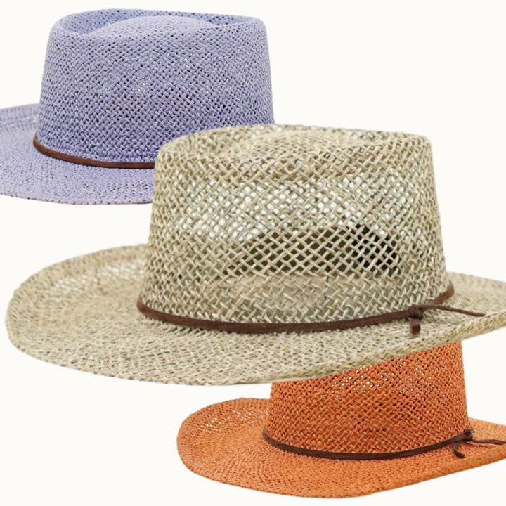 Olive & Pique - Wholesale Straw Hat - Women's - Open Weaved Gambler Hat with 100% Genuine Leather Band