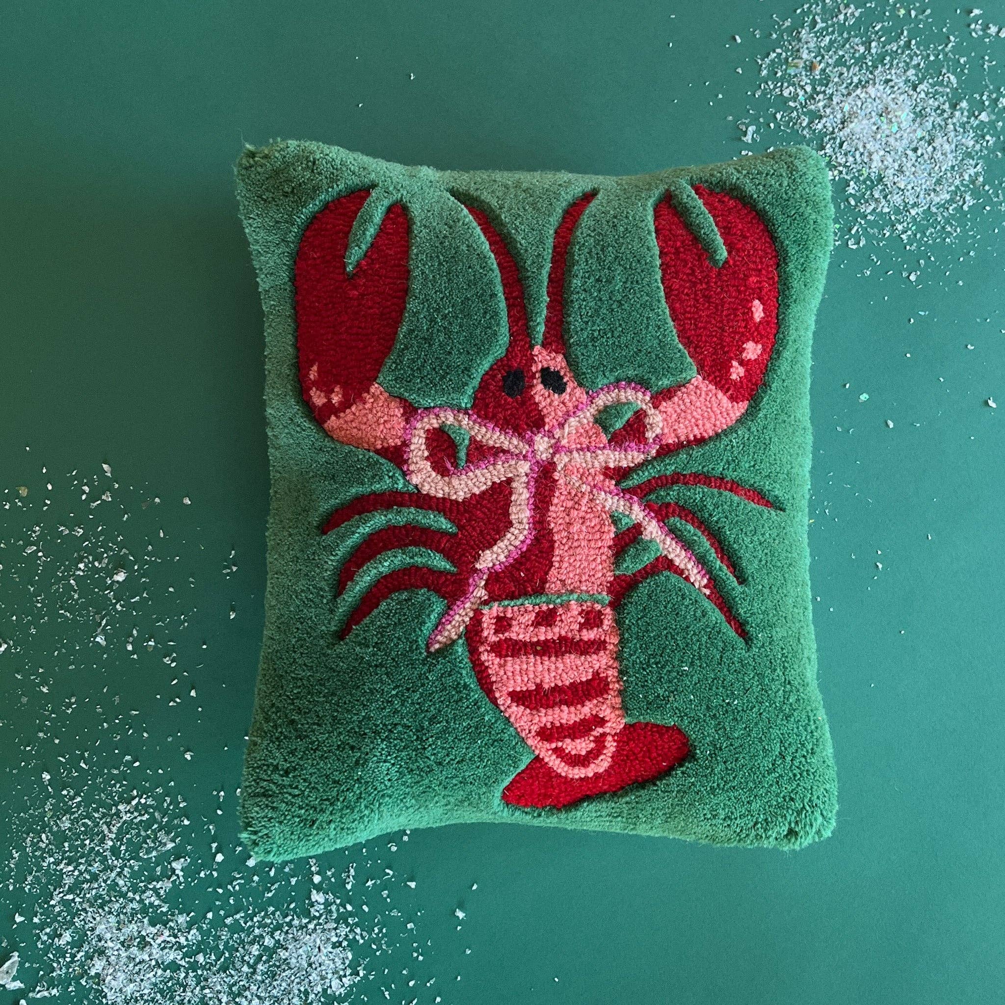 Madcap Cottage - Wholesale Throw/Decorative Pillow - Green Lobster Hooked-Wool Throw Pillow2