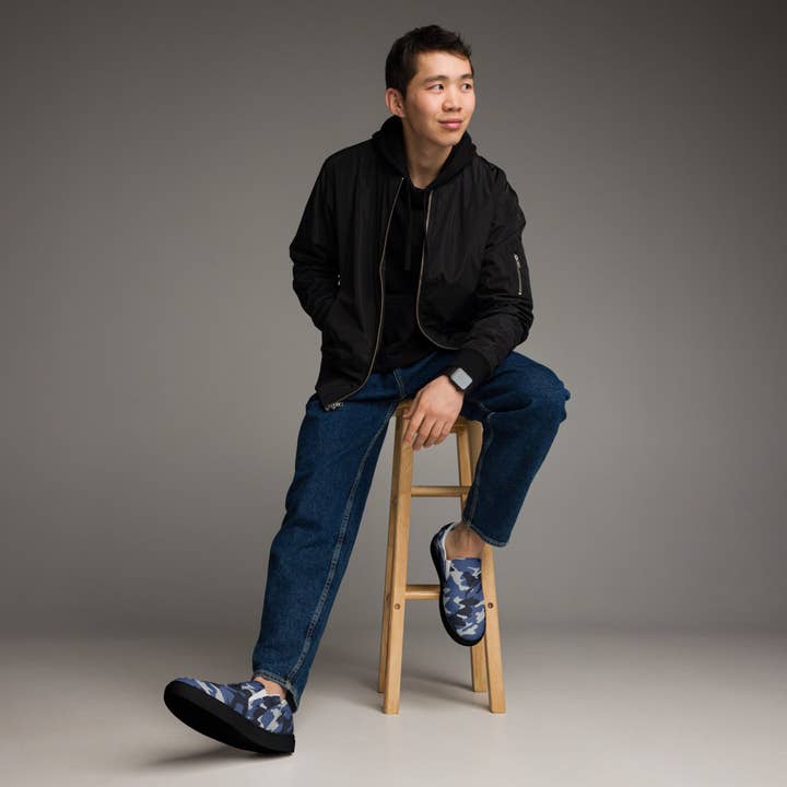 Men’s Blue Camo Slip-On Canvas Shoes – Casual Summer Footwear -Stitch & Simon for wholesale by Stitch & Simon