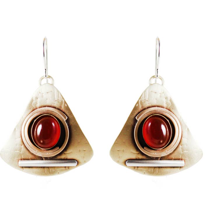 Aegean Deco Earrings Sterling ,Brass, and Carnelian Handmade for wholesale by Whitney Designs Ltd.