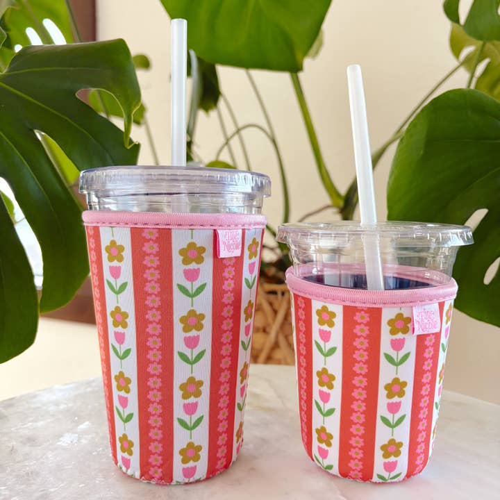 Elle Nicole - Wholesale Drink Huggers & Koozies - Coffee Cup Cover - Tulip Stripes - Iced Drink Sleeve
