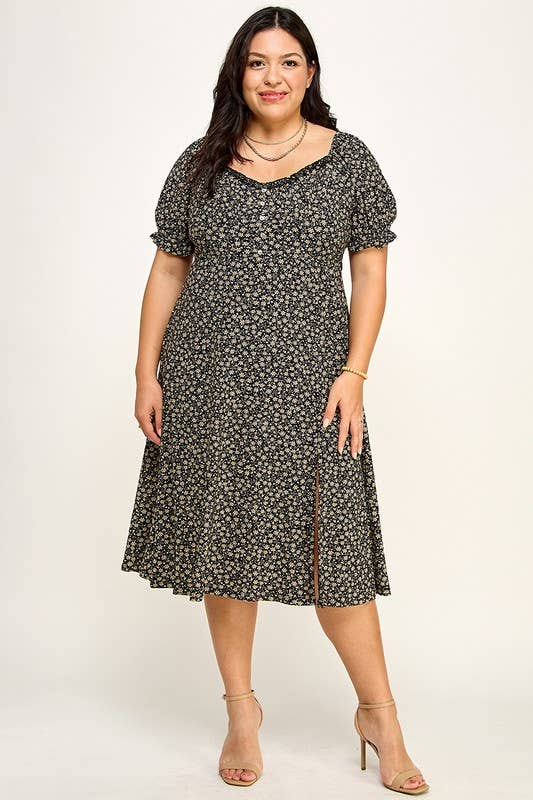 Lemon Tree - Vente Robe – femme - Robe midi fleurie à fentes Ditsy6