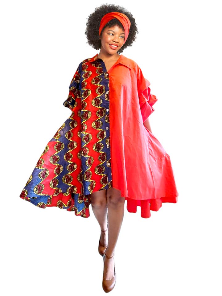 Abito Swing/Cotone/Manica con volant - 25013-72 per la vendita all'ingrosso da parte di India Batik