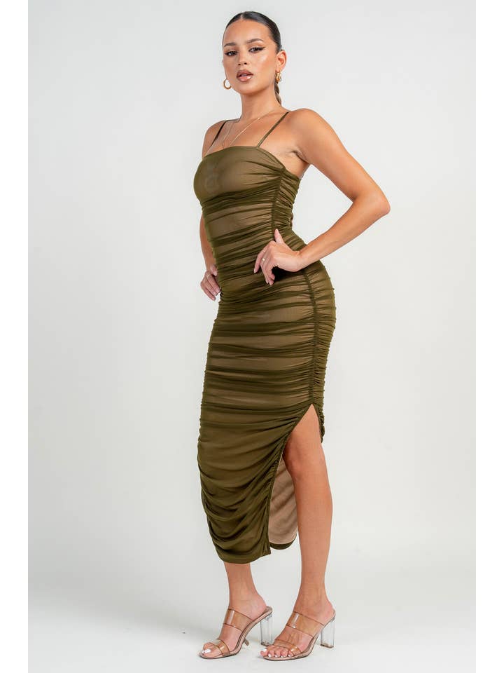 PRIVY - Vente Robe – femme - PD6771NW_LUX ROBE MIDI FENDUE CÔTÉ OUVERT EN MAILLE FRONCÉE48