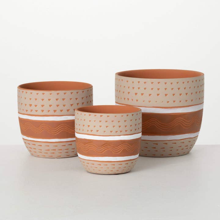 Sullivans Home Decor - Wholesale Plant Pot - STRIPED PLANTERS SET OF 3