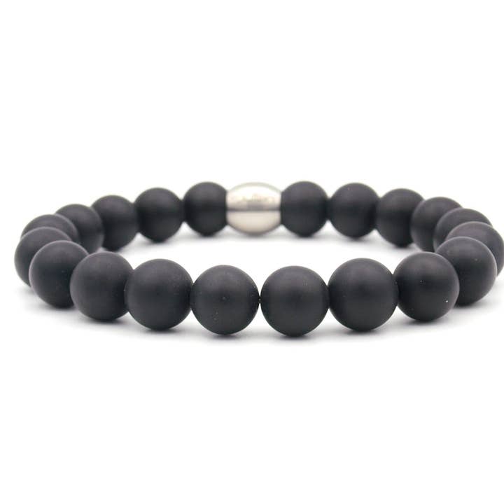 by julian - Vendita all'ingrosso Bracciale con perline - Bracciale da uomo con perle di ossidiana opaca da 10 mm