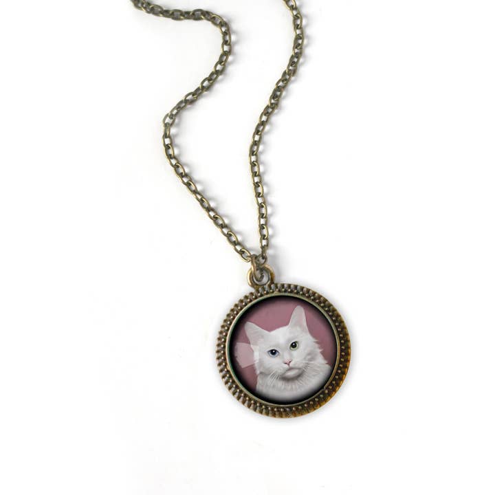 Best Friends Long White Haired Cat Pendant Necklace for wholesale by The Divine Iguana