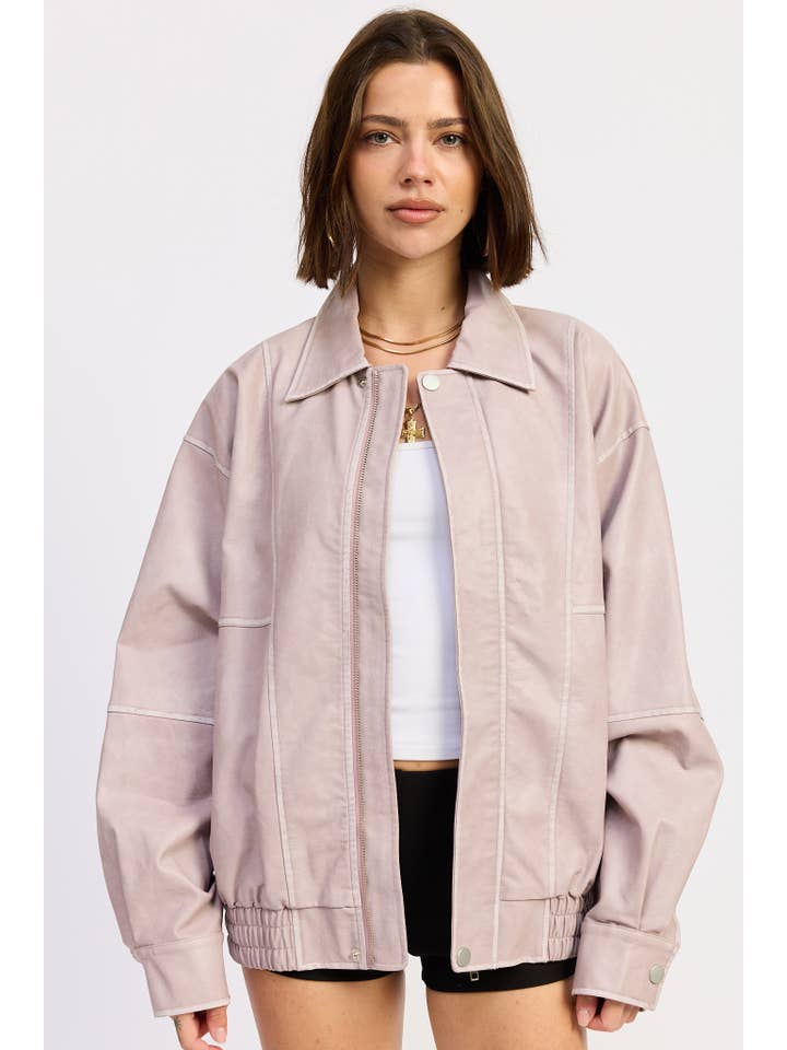 Emory Park - Wholesale Bomber Jacket - Women's - VINTAGE PU OVERSIZED BOMBER JACKET9