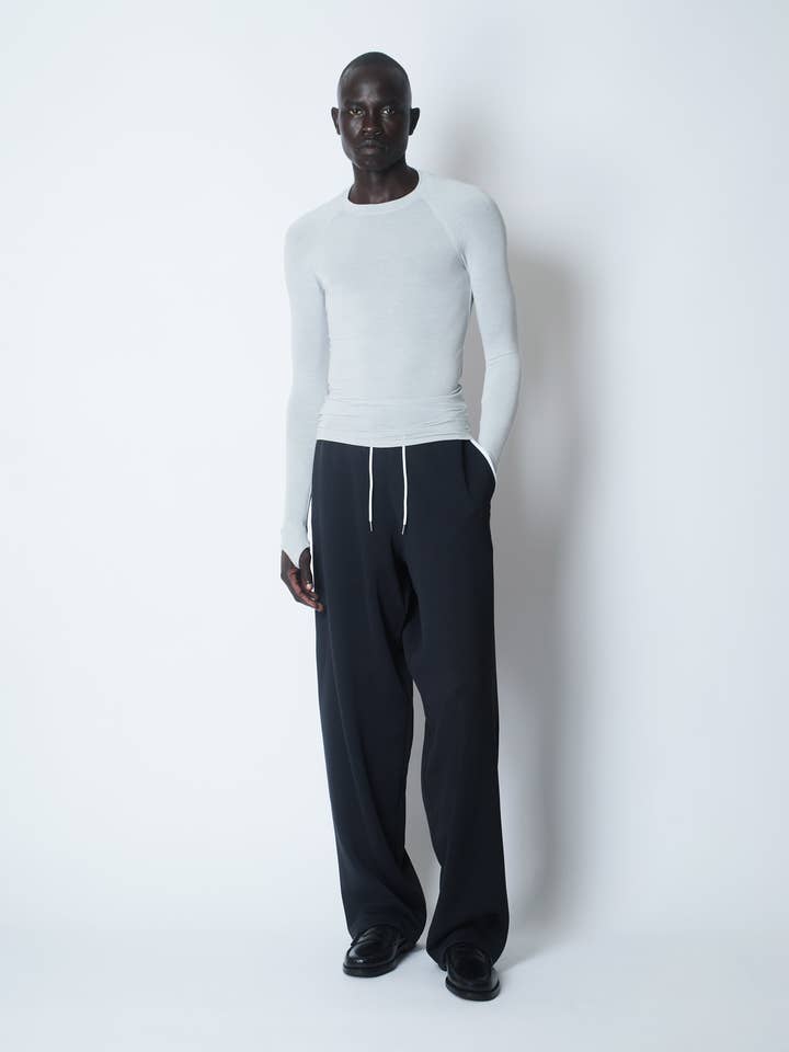 SHEER SNUG-FIT TENCEL/WOOL BLEND COMPRESSION TOP LIGHT-GREY MARL for wholesale by Saul Nash
