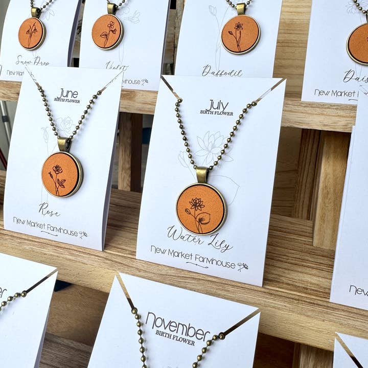 New Market Farmhouse - Wholesale Pendant/Charm Necklace - Birth Month Flower Necklaces - Leather Pendant Necklace Set